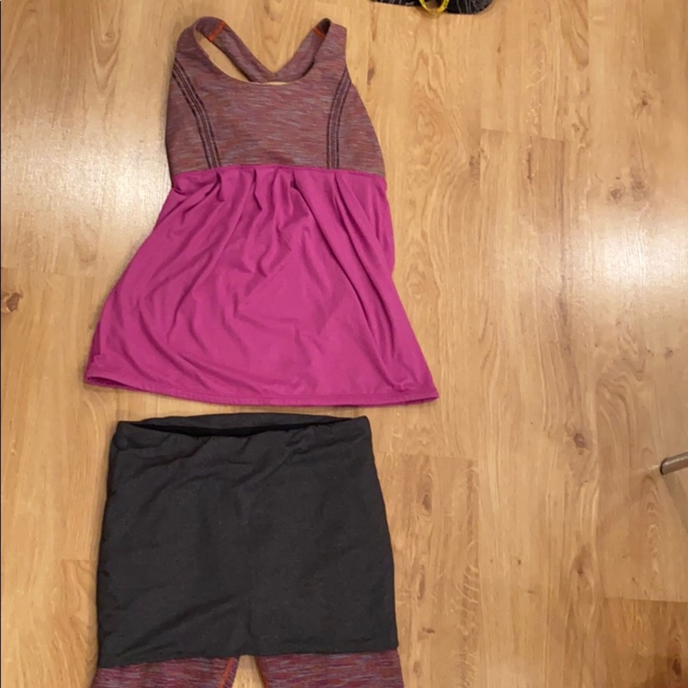 EUC Lululemon leggings set with top grey/pink SZ 8